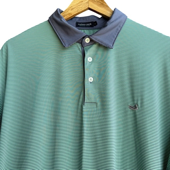 Southern Marsh Polo Shirt Green Gray Stripes Performance Stretch Golf Mens 2X - Picture 1 of 5